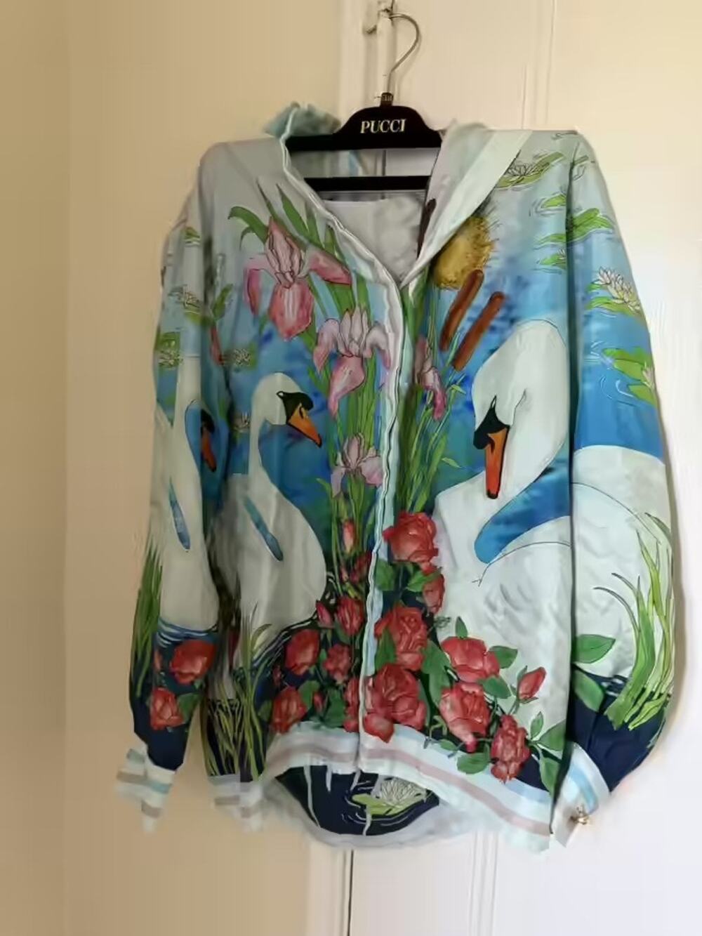Casablanca Tennis Club Swan Print Silk Shirt Size 36